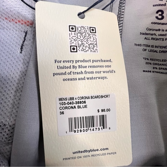 UBB x Corona Men Boardshorts 36 NWT 9" Inseam Recycled Eco-Friendly Swim Trunks - Picture 9 of 16